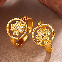 304 Stainless Steel Rhinestone Cuff Open Rings for Women&nbsp;WGE6DE4-02
