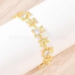 Bear Brass Micro Pave Cubic Zirconia Link Chain Bracelets for Women&nbsp;BJEW-K248-05G-01
