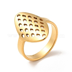 Ion Plating(IP) 201 Stainless Steel Oval with Dot Finger Ring for Women&nbsp;RJEW-G266-33G
