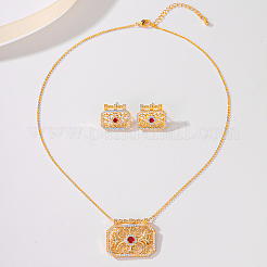 Brass Micro Pave Cubic Zirconia Rectangle Pendant Necklaces & Stud Earrings Sets for Women&nbsp;KP4563