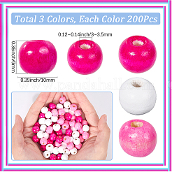 Valentine's Day 600Pcs 3 Colors Dyed Natural Wood Beads&nbsp;WOOD-SC0001-98