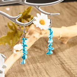 Synthetic Turquoise Chips Dangle Earrings with Glass&nbsp;EJEW-JE04840-05