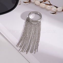 Exaggerated Fringe Stainless Steel Finger Rings with Simple Tassel Chain for Women&nbsp;EO0364
