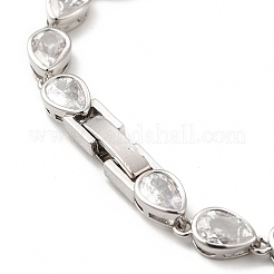 Clear Cubic Zirconia Teardrop Link Chain Bracelet&nbsp;BJEW-E073-03P