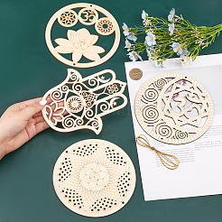 Wooden Bohemian Meditation Energy Symbol Cup Mats&nbsp;DJEW-WH0034-65B