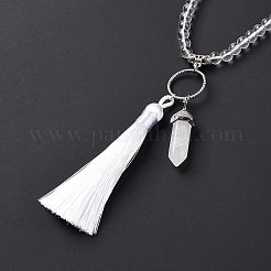 Natural Quartz Crystal Bullet & Tassel Pendant Necklace with Mixed Gemstone Beaded Chains&nbsp;NJEW-E585-02G