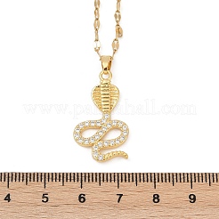Brass Pave Full Cubic Zirconia Snake Pendant Necklaces&nbsp;NJEW-D309-02G-A