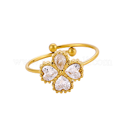304 Stainless Steel Pave Cubic Zirconia Cuff Rings for Women&nbsp;STAS-OY012-50G