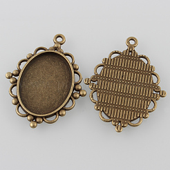 Tibetan Style Antique Bronze Alloy Flat Oval Pendant Cabochon Settings&nbsp;TIBEP-M022-B-05AB-NF
