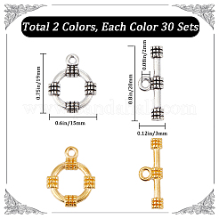 60Pcs 2 Colors Tibetan Style Alloy Toggle Clasps&nbsp;FIND-SC0008-09
