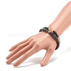 2Pcs 2 Style Coconut & Natural Larvikite & Watermelon Stone Glass Stretch Bracelets Set&nbsp;BJEW-JB07832