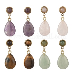 Natural Tiger Eye/Natural Carnelian/Natural Amethyst/Natural Green Aventurine/Natural Rose Quartz Stud Dangle Earrings&nbsp;EJEW-JE07332