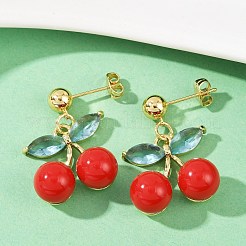Cherry Brass Cubic Zirconia Dangle Stud Earrings&nbsp;EJEW-Q036-04G