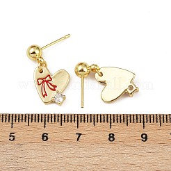 Brass Micro Pave Clear Cubic Zirconia Heart Dangle Stud Earrings&nbsp;EJEW-S277-12G