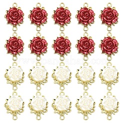 20Pcs 2 Colors Alloy & Plastic Rose Flower Connector Charms&nbsp;FIND-YW0008-32