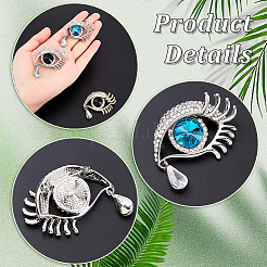 AHADEMAKER 3Pcs 3 Colors Crystal Rhinestone Eye of Ra/Re Safety Pin Brooch with Glass Beads&nbsp;JEWB-GA0001-09