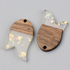 Transparent Resin & Walnut Wood Pendants&nbsp;RESI-S389-060B-E01