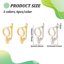 12Pcs 2 Colors Brass Hoop Earring Findings&nbsp;KK-BC0010-99