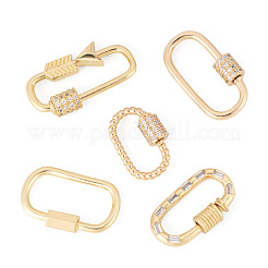5Pcs 5 Styles Brass Micro Pave Clear Cubic Zirconia Screw Carabiner Lock Charms&nbsp;KK-TA0008-19