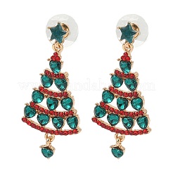Christmas Alloy Rhinestone Dangle Stud Earrings&nbsp;EJEW-F399-03G