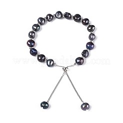 Adjustable Natural Pearl with Brass Chain Slider Bracelets for Women Girl&nbsp;BJEW-T022-16B