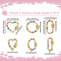 6Pcs 3 Styles Brass Micro Pave Cubic Zirconia Screw Carabiner Lock Charms&nbsp;ZIRC-UN0001-15