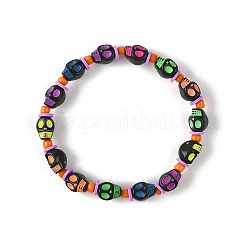 Halloween Skull Acrylic Beaded Stretch Bracelets&nbsp;BJEW-JB14347-01