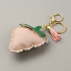 PU Leather Strawberry Pendant Keychain&nbsp;KEYC-WH0039-01A