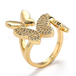 Brass Micro Pave Clear Cubic Zirconia Cuff Rings&nbsp;RJEW-O044-07G