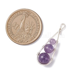 4Pcs 4 Styles Dyed Natural Quartz Crystal & Carnelian & Green Aventurine & Amethyst Round Beaded Pendants&nbsp;PALLOY-TA00347-01