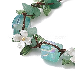 Electroplated Natural Green Aventurine Chip Bead Braided Bead Bracelets for Women&nbsp;BJEW-TA00610-04