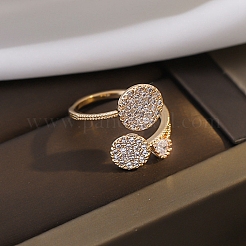 Crystal Rhinestone Flat Round Open Cuff Rings&nbsp;LS-RJEW-Q774-02LG