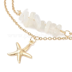 Natural White Moonstone Chips Beaded & Starfish Charms Double Layer Multi-strand Bracelet&nbsp;AJEW-AN00511-01