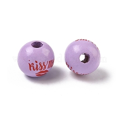 Valentine's Day Spray Painted & Printed Wood European Beads&nbsp;WOOD-L023-03D