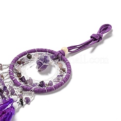 Natural Amethyst Woven Web/Net with Feather Pendant Decorations&nbsp;PW-WG69741-01