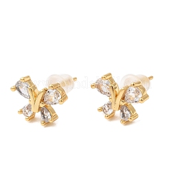 Butterfly Brass Micro Pave Clear Cubic Zirconia Stud Earrings&nbsp;EJEW-P331-07G