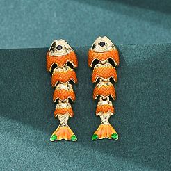 Fish Brass Micro Pave Cubic Zirconia Dangle Stud Earrings&nbsp;EJEW-C174-05G-02