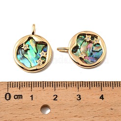 Brass & Paua Shell & Clear Cubic Zirconia Pendants&nbsp;KK-G538-13G