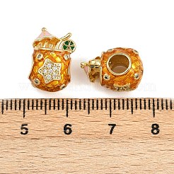 Brass Micro Pave Clear Cubic Zirconia European Enamel Beads&nbsp;KK-D421-06G