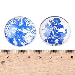 Blue and White Floral Printed Glass Cabochons&nbsp;X-GGLA-A002-30mm-XX