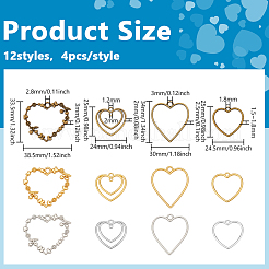 48Pcs 12 Styles Zinc Alloy Open Back Bezel Pendants&nbsp;FIND-PH0025-13
