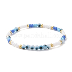 3Pcs 3 Style Glass Seed & ABS Plastic Pearl & Evil Eye Beaded Stretch Bracelets Set&nbsp;BJEW-JB09358