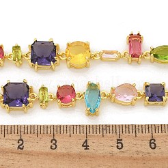 Brass Micro Pave Colorful Cubic Zirconia Link Chain Necklaces&nbsp;NJEW-M089-01G