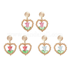 Brass Glass Dangle Stud Earrings&nbsp;EJEW-MZ00638