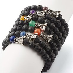 Natural Lava Rock & Mixed Stone Round Beads Stretch Bracelets Set&nbsp;BJEW-JB07466