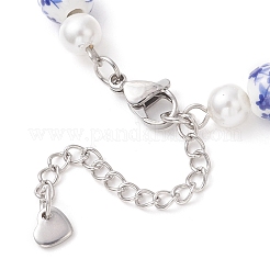 Blue and White Porcelain Round Beads & Dyed Synthetic Turquoise Turtle Link Bracelets with Shell Pearl Bead&nbsp;BJEW-JB13455