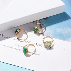 Natural Agate Oval Finger Rings&nbsp;RJEW-JR00441-03