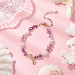 3Pcs Natural Quartz Crystal & Rose Quartz & Fluorite & Amethyst Chip Beaded Bracelsets&nbsp;BJEW-JB11917