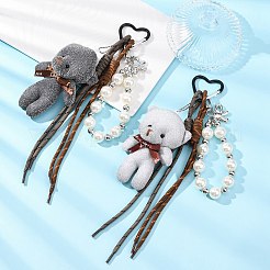 2Pcs Polyester Rope & Plastic Pearl Bead & Velvet Bear Pendant Decorations&nbsp;HJEW-JM04384