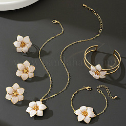 Flower Alloy Enamel Pendant Neclaces & Bracelets & Cuff Bangle & Stud Earring & Finger Rings Sets&nbsp;FS-WGCD75F-01